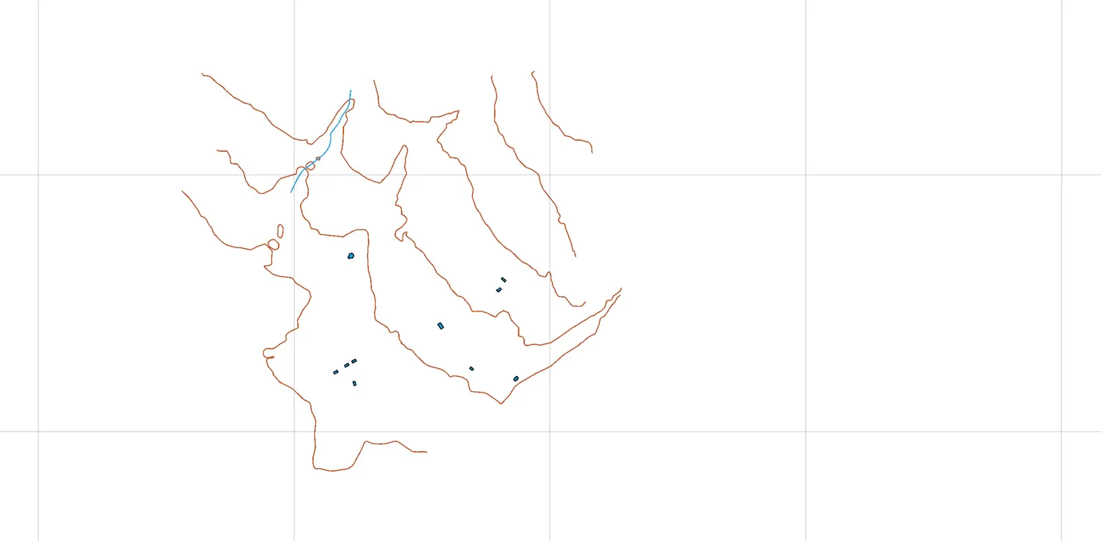 Only the imported layer: brown contours across the whole area and nothing else drawn
yet.